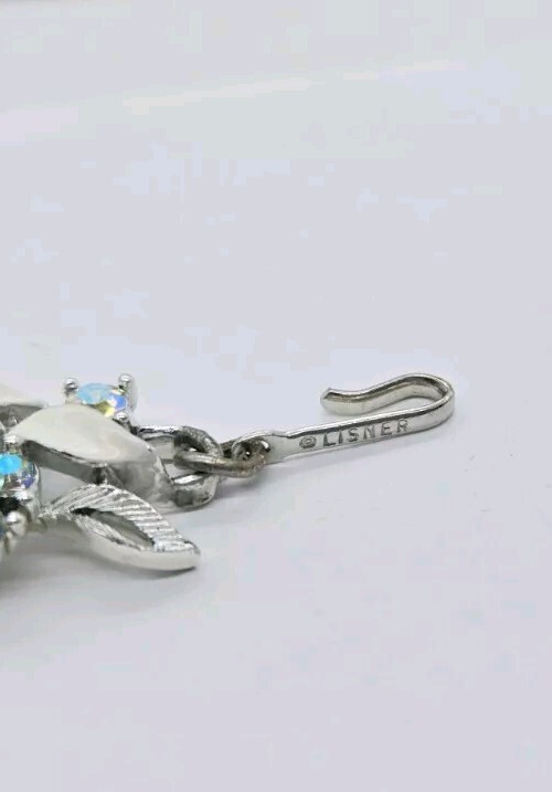 Lisner Flower Bracelet & Earring Set Lot 2 pc Silver tone Crystal Flower Pastel