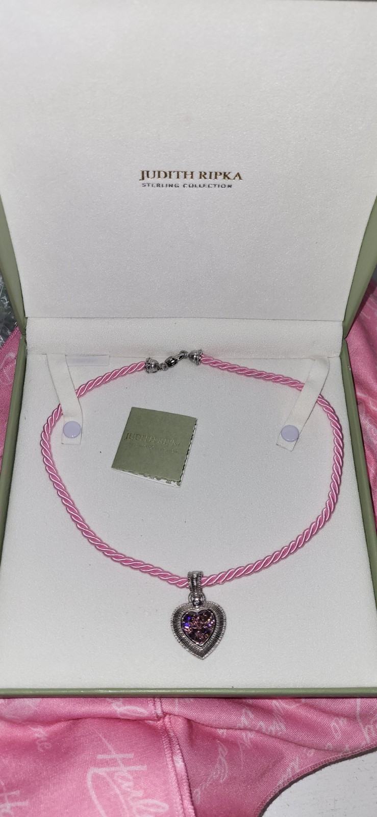 925 S.S. Vntg Pink Heart Cubic Zirconia Pendant Rope Necklace By Judith Ripka!!!