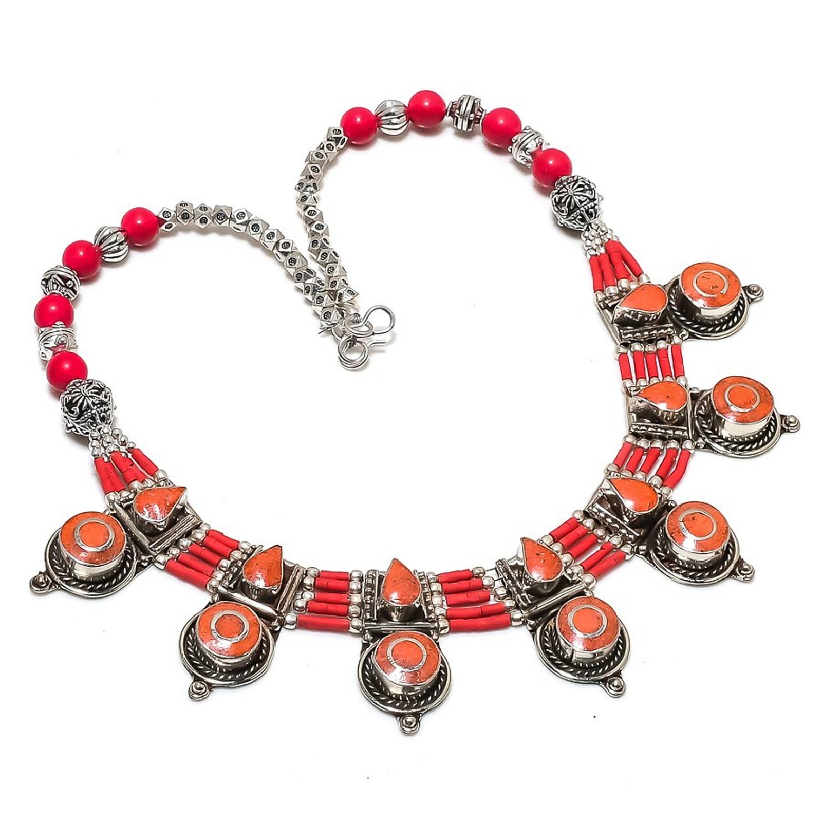 Red Coral Gemstone Necklace Handmade Amazing Tibetan Nepali Jewelry 18″ NN 6956