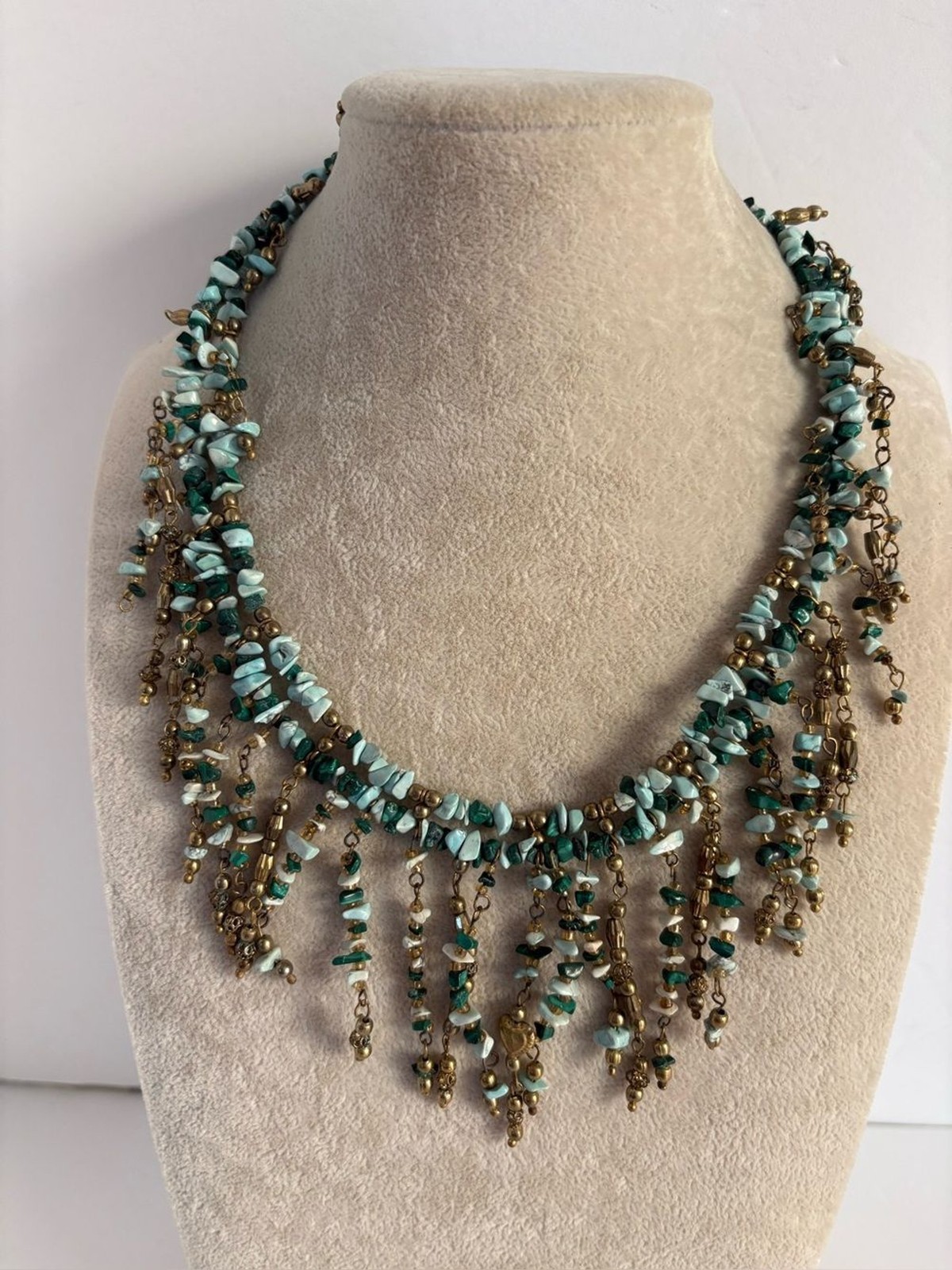 Chico’s Turquoise Fringe Statement Necklace Boho Southwestern 18″