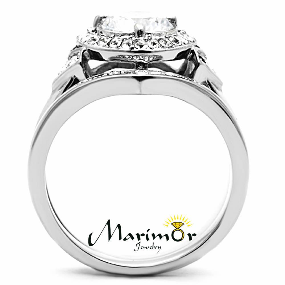 2.75 Ct Round Cut CZ Halo Heart Stainless Steel Wedding Ring Set Women’s Sz 5-11