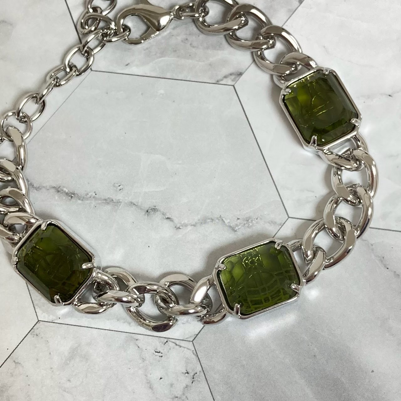 Vivienne Westwood Bracelet Stone 16.5-22cm Silver Green w/Pouch NO BOX