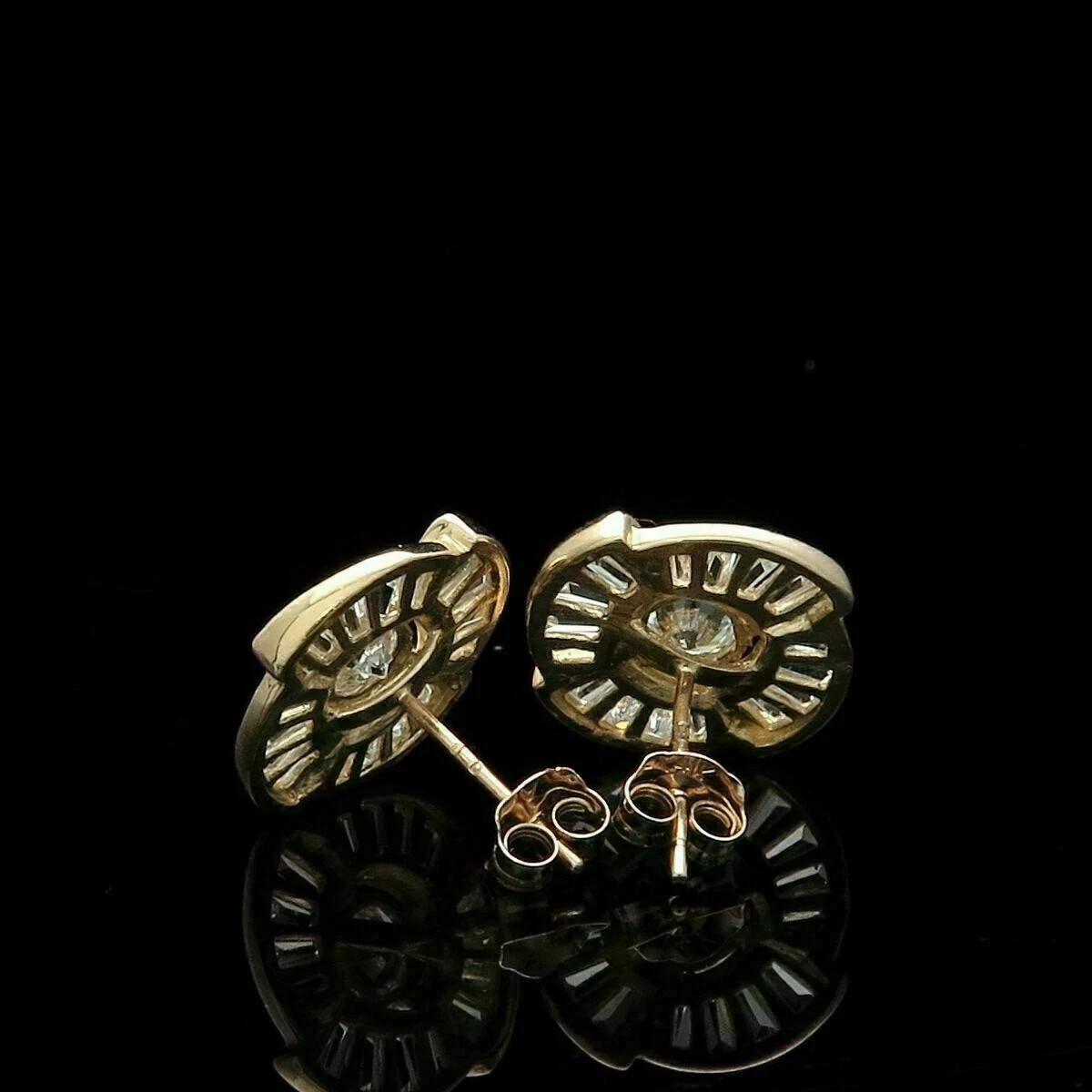 0.50CT Baguette Simulated Diamond Cluster Stud Earrings 14K Yellow Gold Plated