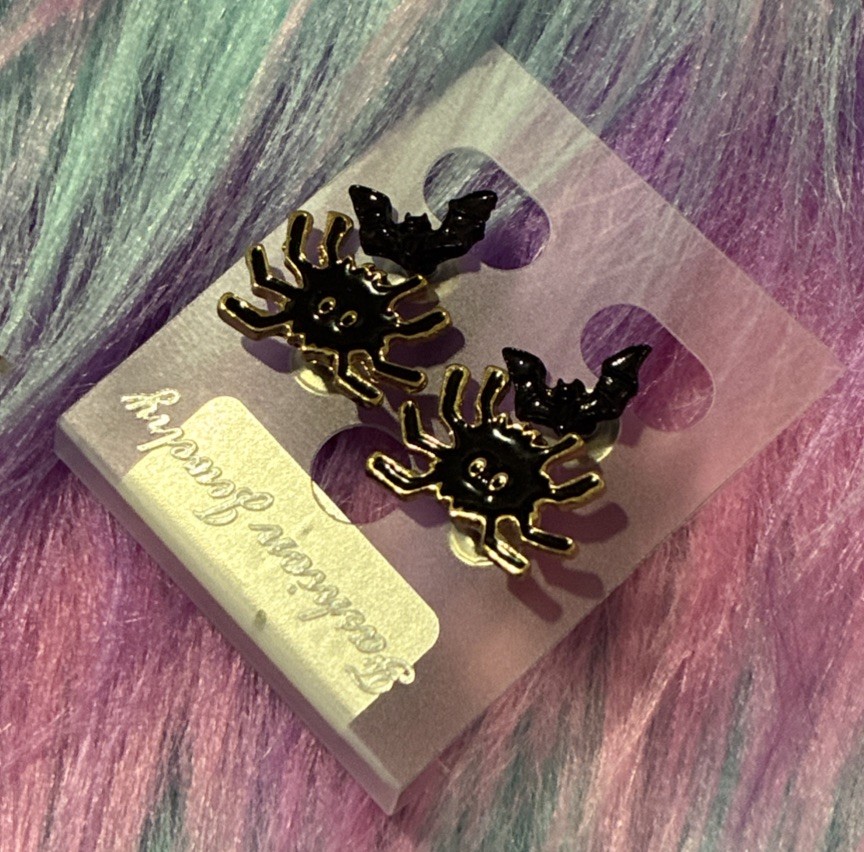 Fun Set Of Bat And Spider Halloween Earrings. Unique, Party, Cute, Festive