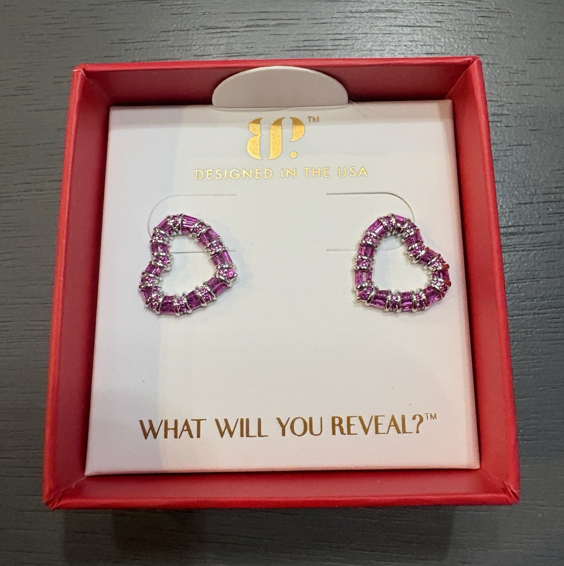 BP ER83076 Rhodium Plated Heart Stud Earrings Pink Lab-Created Ruby Butterfly