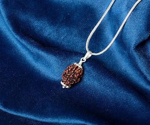 3 Mukhi Nepali Rudraksha 925 Silver Pendant,Sacred 3 Face Rudraksh Bead Necklace