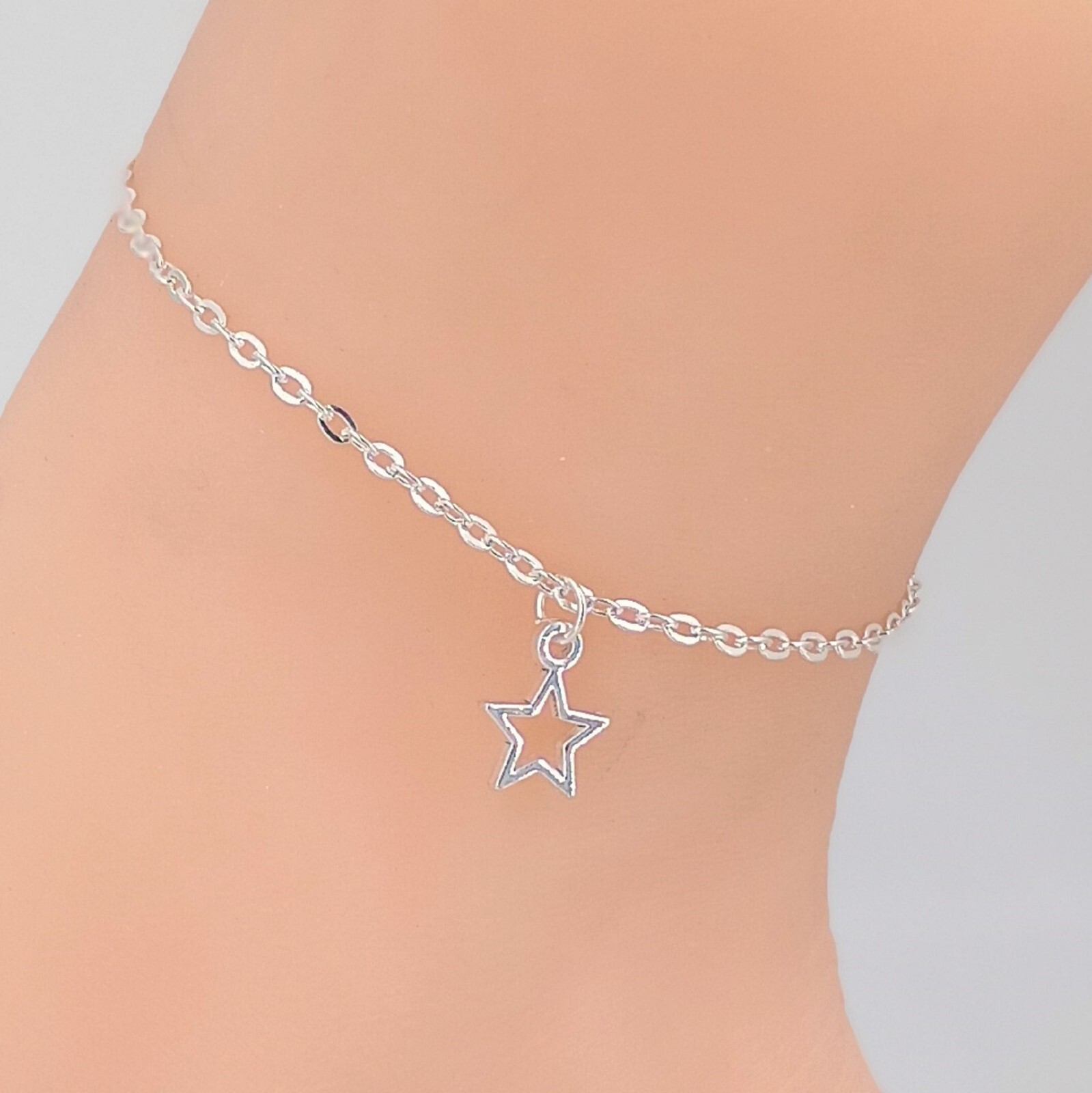 Star Anklet Bracelet Silver Cable Chain 7, 8, 9, 10, 11, 12 In 1005-329