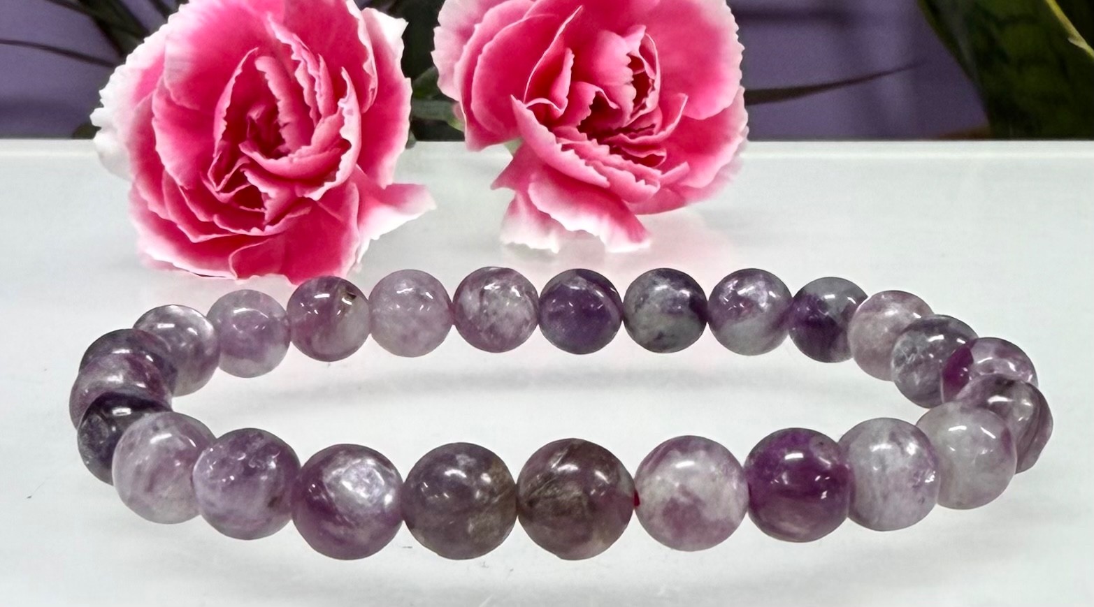 Wholesale Lot 6 Pcs Natural Lepidolite Mica 8mm 7.5” Crystal Stretch Bracelet