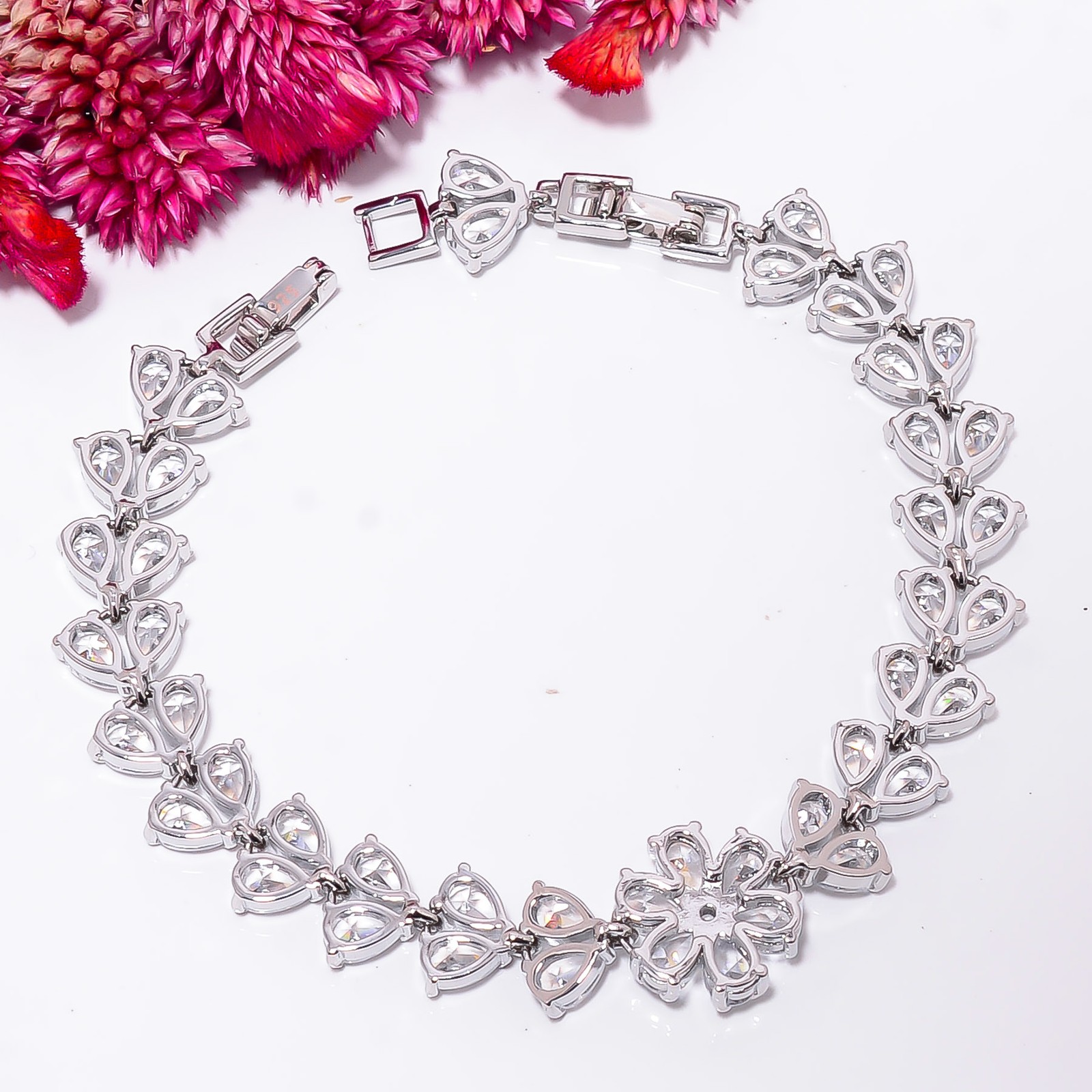 White Topaz, CZ 925 Sterling Silver Adjustable Bracelet 7-8″ B13488