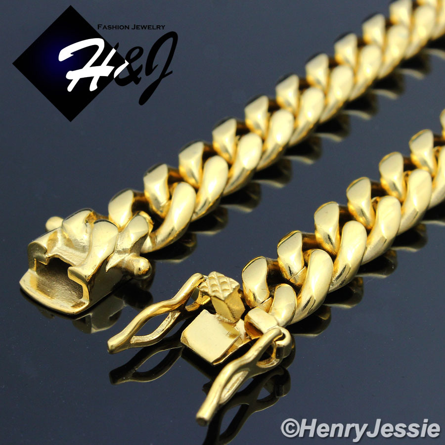 7.5-11″MEN Stainless Steel 7mm Gold Plated Miami Cuban Curb Chain Bracelet*GB154