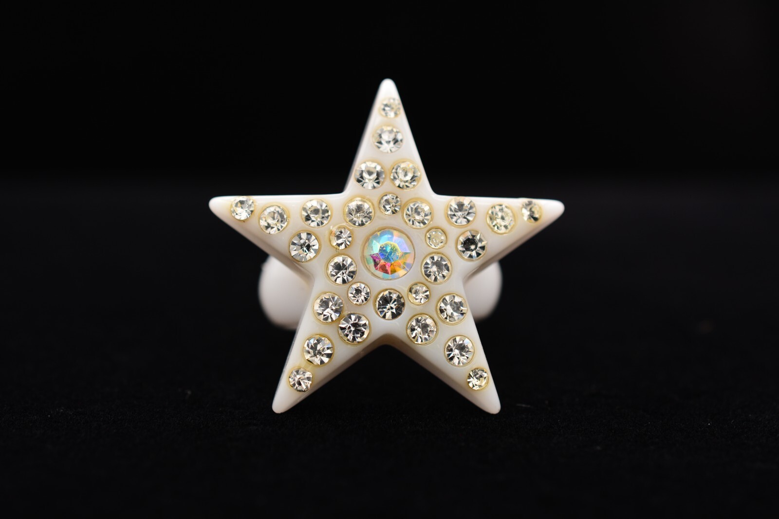 Star Cocktail Ring Rhinestone Crystal Lucite Red Purple Brown Gold Navy Silver