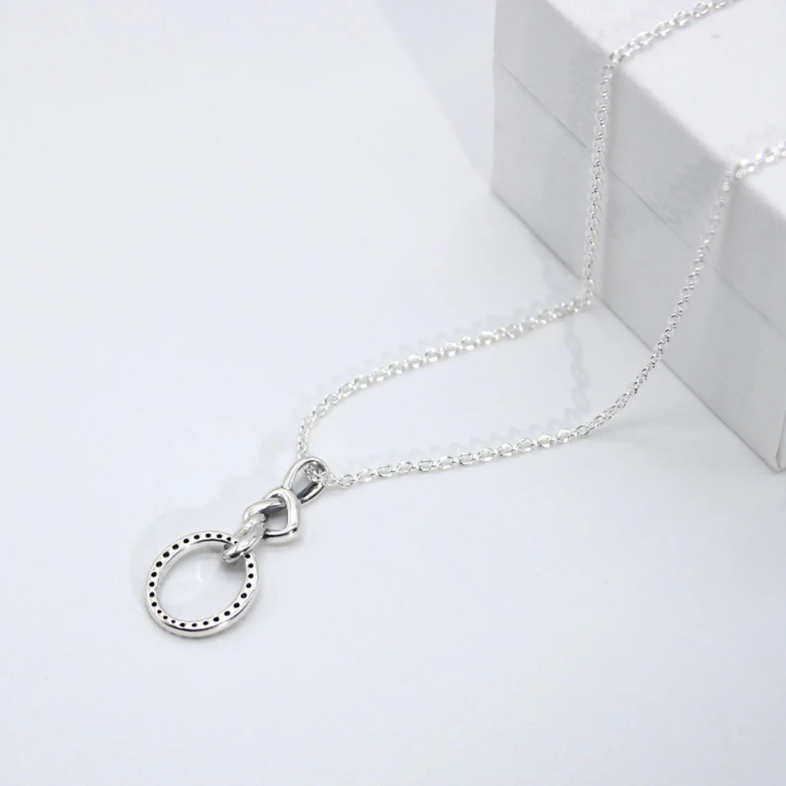 NIB PANDORA Knotted Heart Pendant 925 Silver Necklace 23.6″ Valentine’s Day Gift