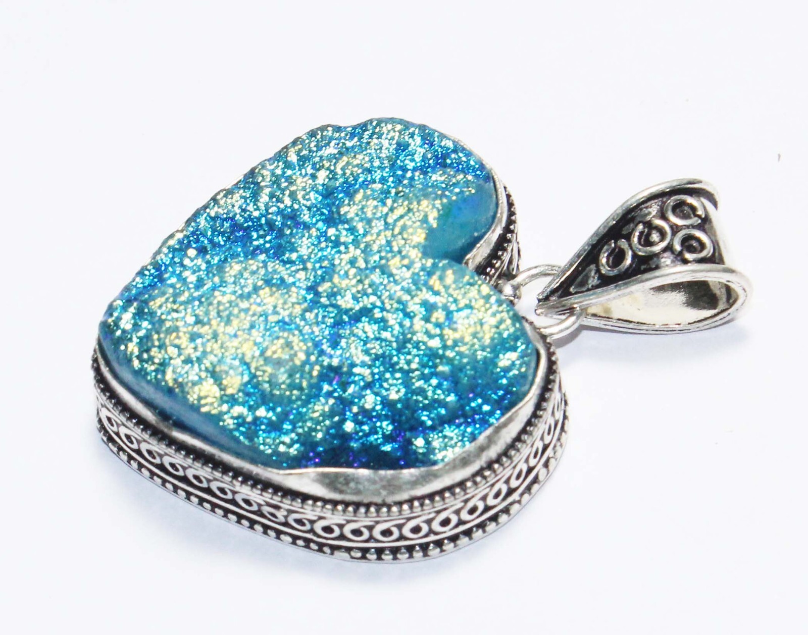 Titanium Druzy Heart Shape Gemstone Handmade Pendant Jewelry Pendant Size 2 Inch