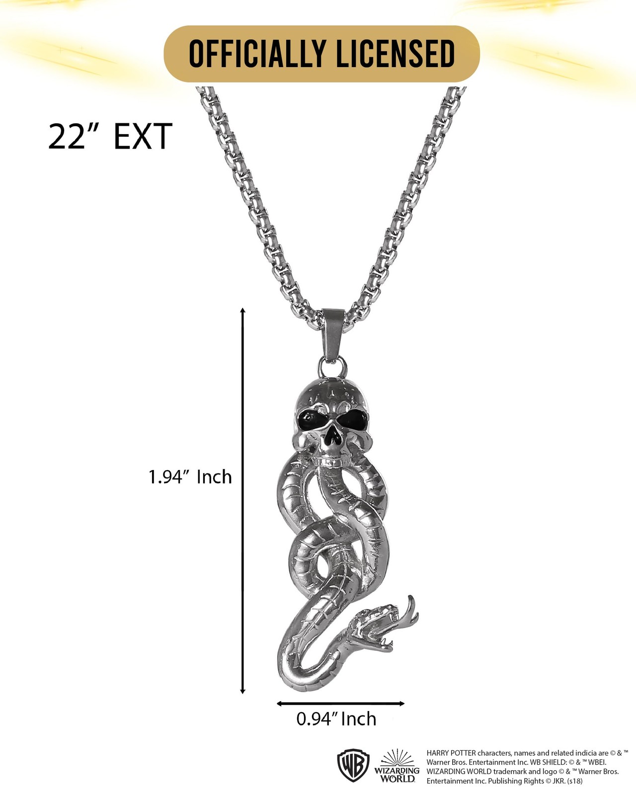 Harry Potter Dark Mark Skull and Snake Pendant Necklace for Men Official Lice…