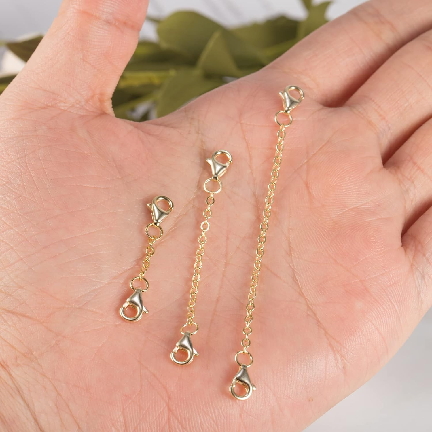 3Pcs 14K Gold Plated Necklace Extenders Solid Brass Chain Extension 1″ 2″ 3″