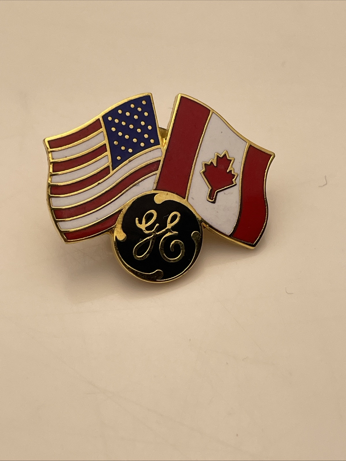 GE General Electric Metal Pin With United States & Canada Flags Emblem Square
