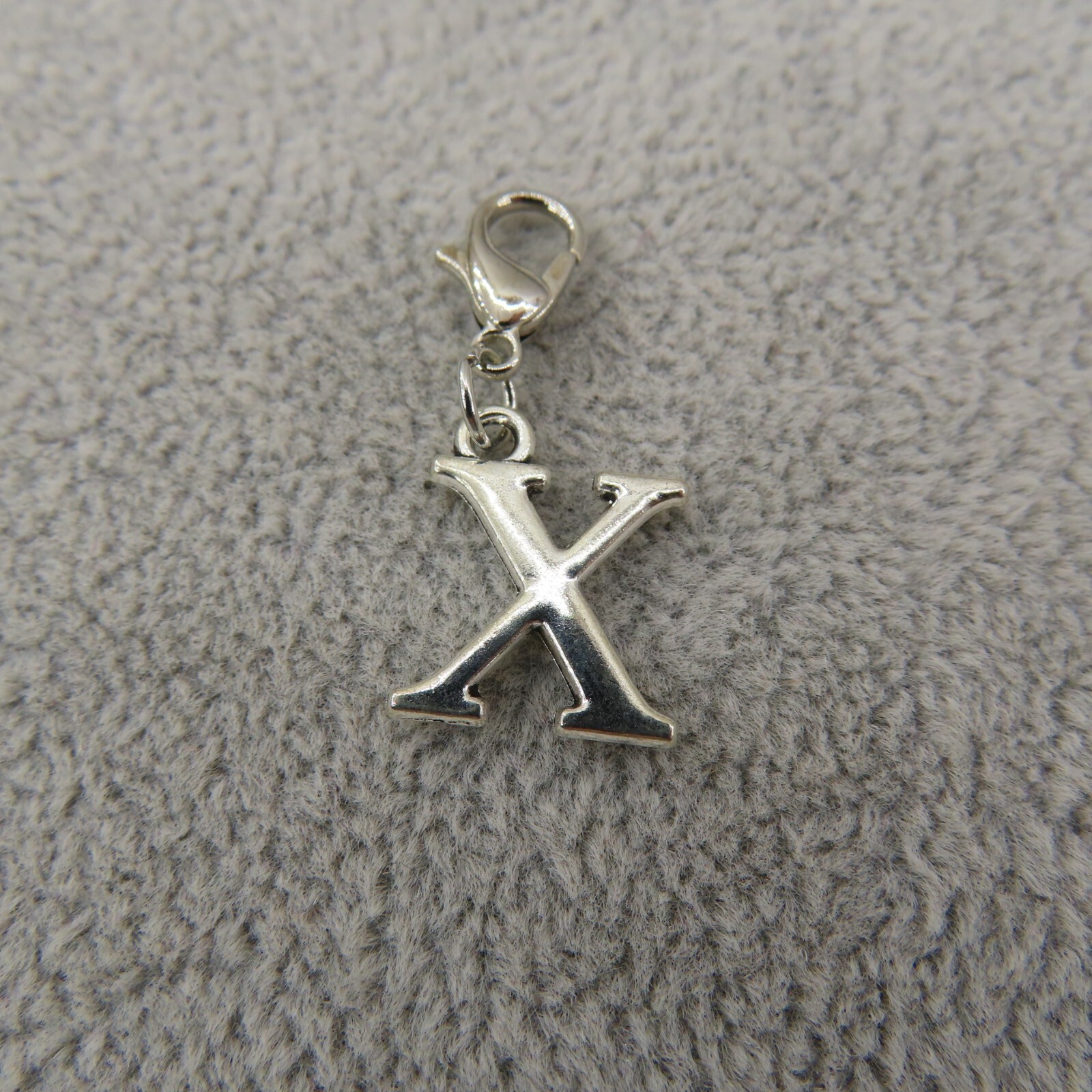 Initial CAPITAL LETTER X Charm Zipper Pull Keychain Add On Clip Silver Tone New