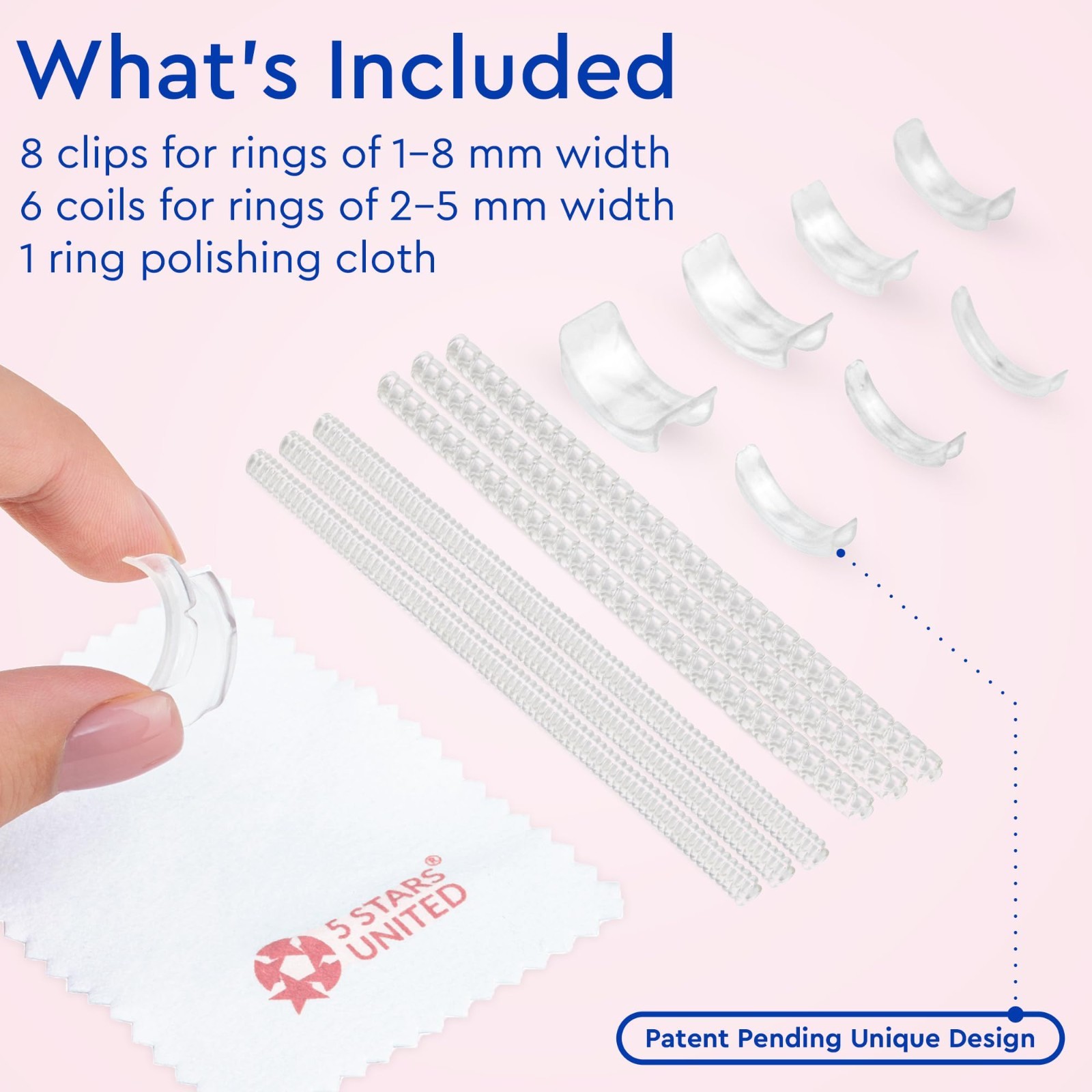 Adjustable Ring Sizers – 8 Easy-Clip & 6 Coil Adjusters – Ring Guards for Loose