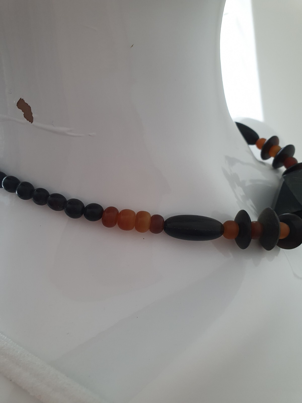 Vintage Artisan Black Orange Chunky Acrylic Beaded Boho Festival Necklace