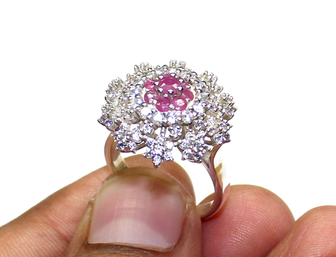 Burmese Ruby Sterling Silver Ring, Natural Gemstone Unique Engagement Jewelry