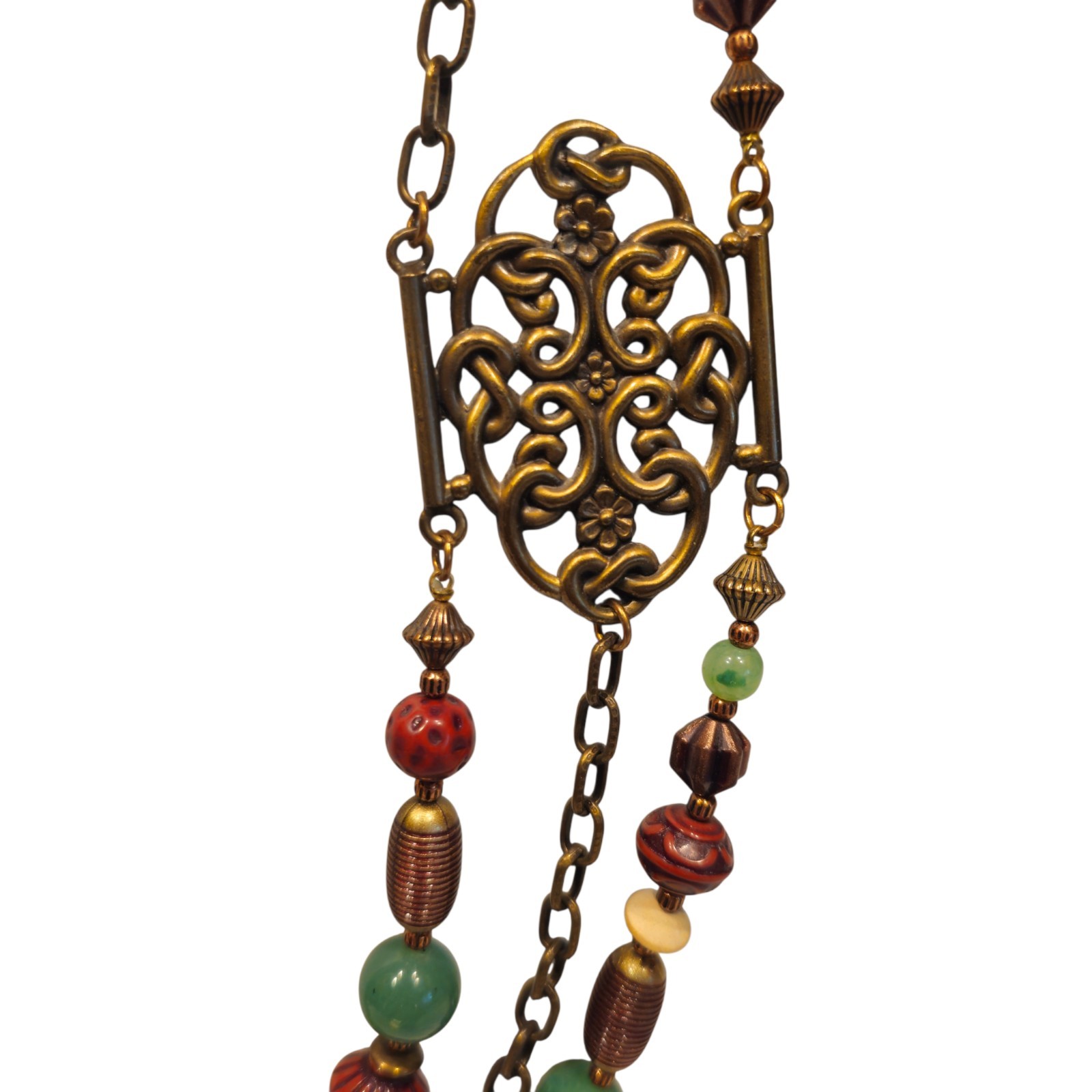 Multicolor Acrylic & Metal Beaded Boho Chic Layered Mixed Materials Necklace