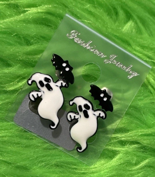 Set Of Bat & Ghost Halloween Earrings, Party, Cute, Festive.