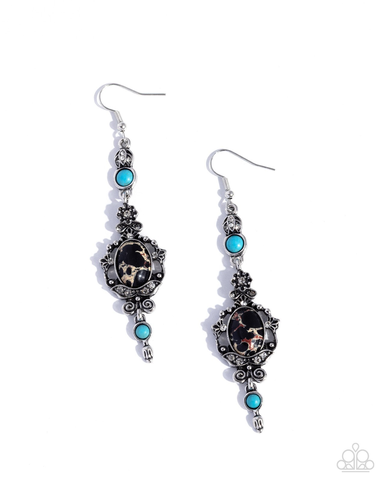 Paparazzi Savvy Sway – Black – White Rhinestone – Tuquoise , Marbled Black & Red