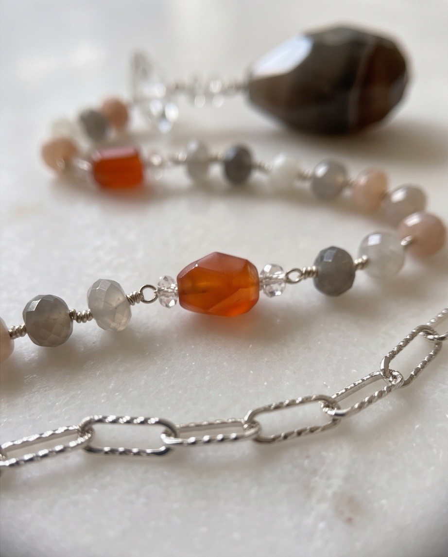 Chan Luu Sterling Silver Mixed Gemstone Lariat Necklace NWT – Retail
