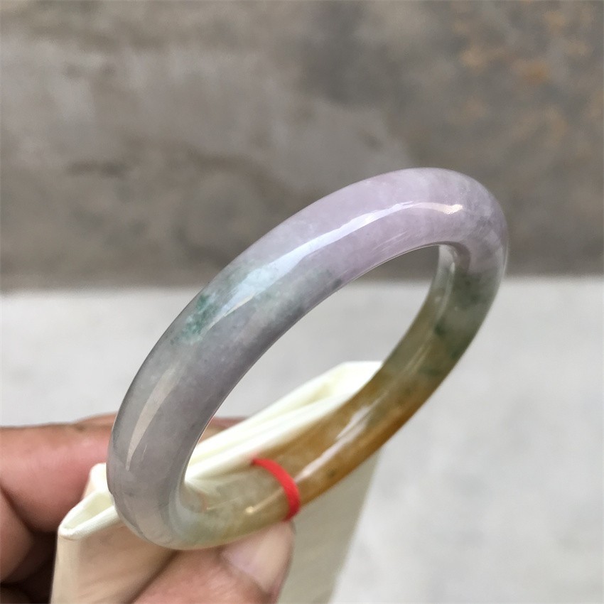 51.5MM Natural Ice Lavender Yellow Jadeite Jade Bracelet Emerald Jade Bracelet
