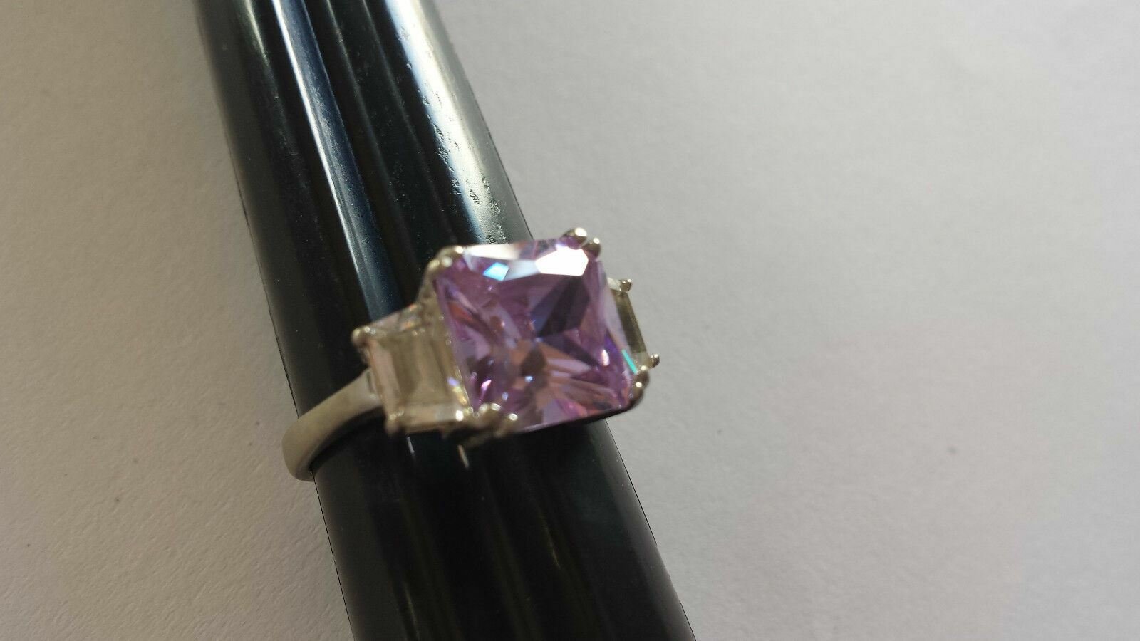 Purple + CZ Ring Square Stone over 5 ct TW Sterling Silver Sz 8 WOW