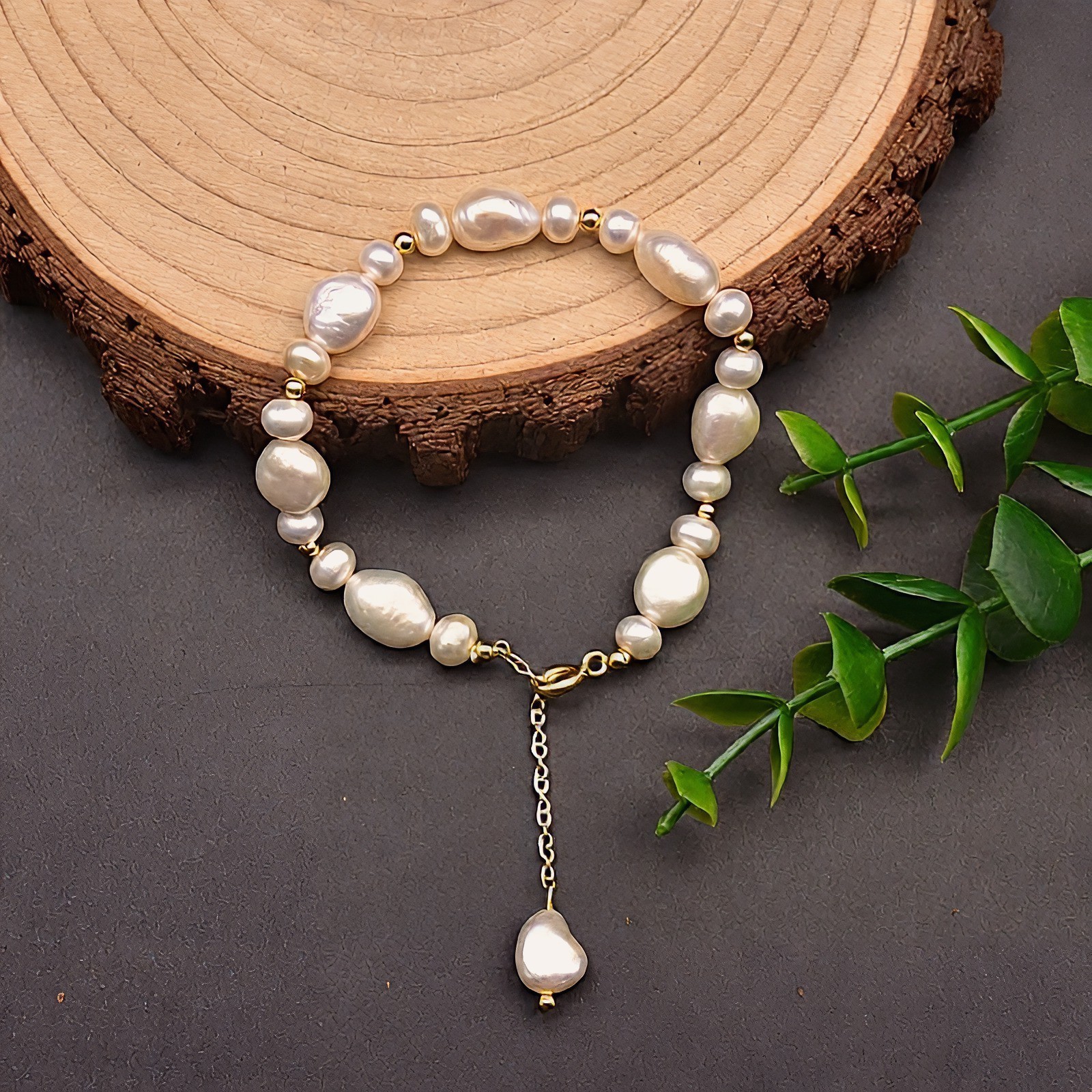 18K Gold Plated Freshwater Pearl Turquoise Bracelet Women’s Adjustable Gift