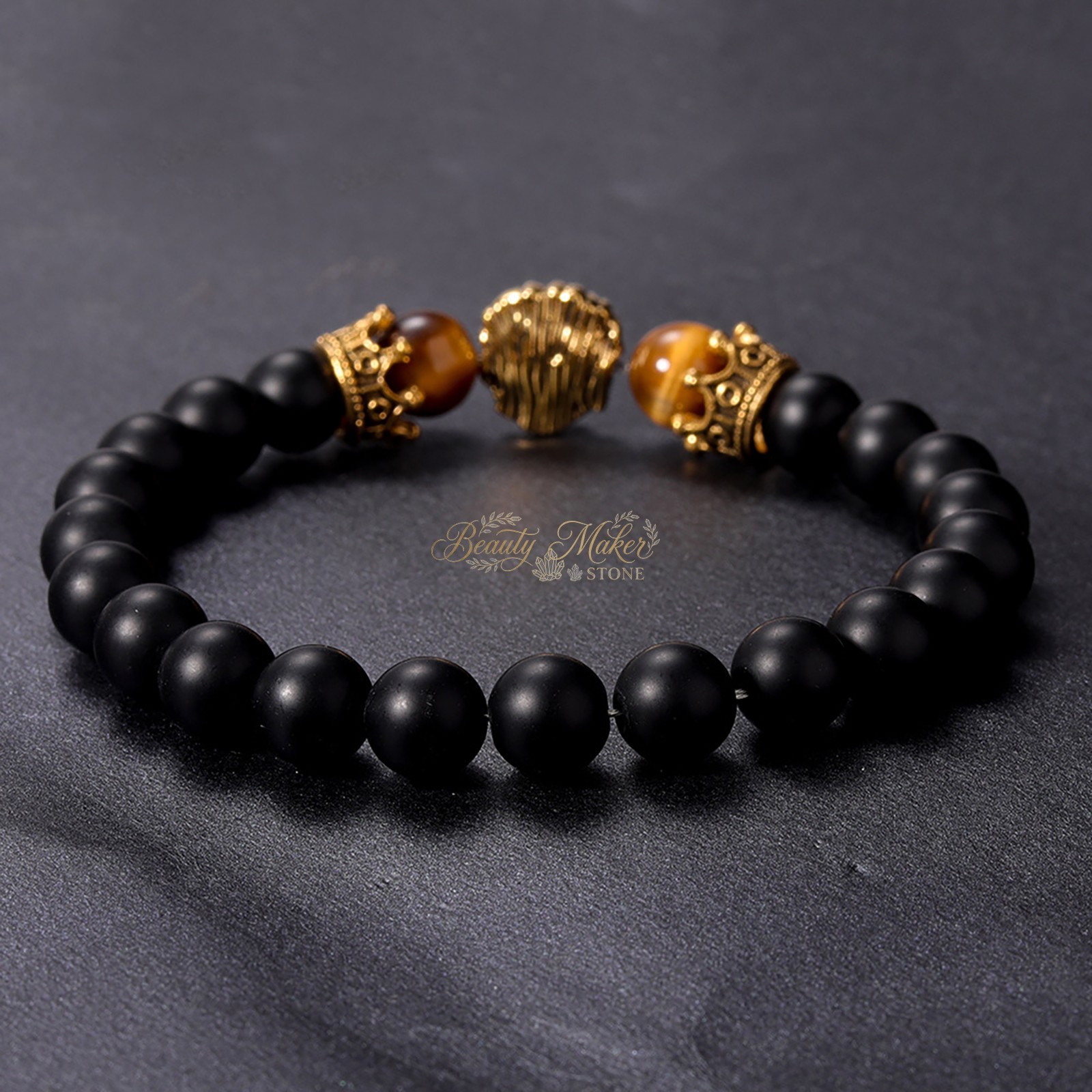 Lion Charm Bracelet Tiger Eye Bead Wristband Wisdom Strength Jewelry Gift Him