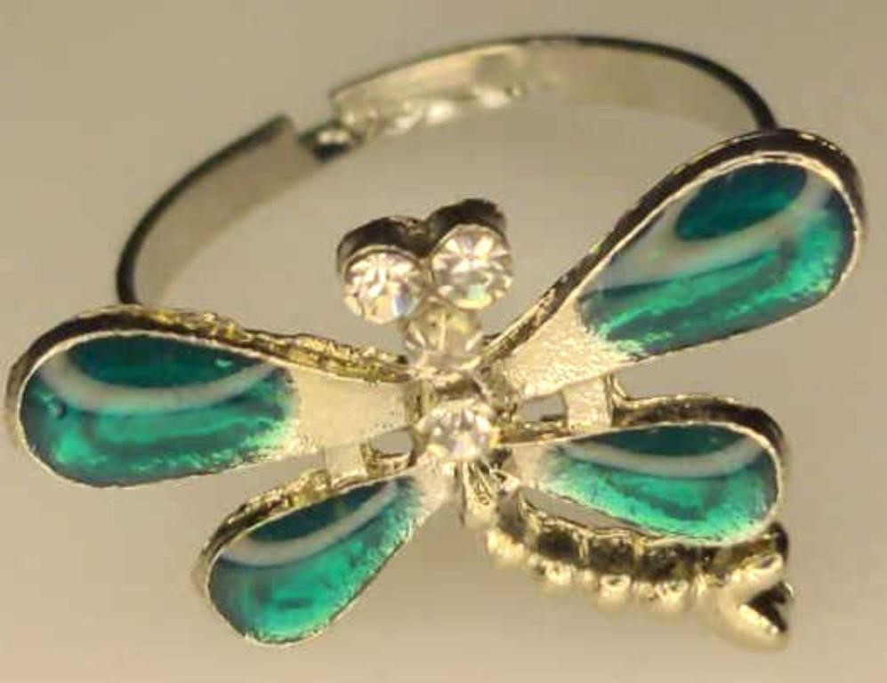 Yellow, Purple, Black, Orange, and Green Dragonfly Adjustable Fashion Rings