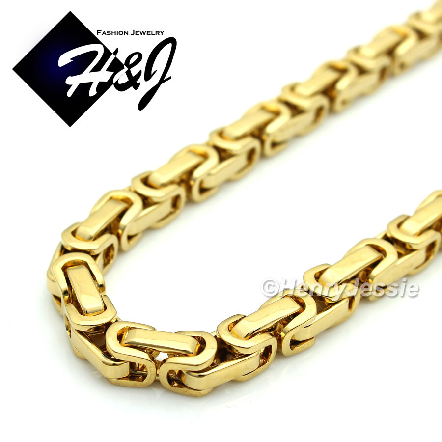 18″-40″MEN Stainless Steel WIDE 8mm Gold Plated Byzantine Box Chain Necklace*T