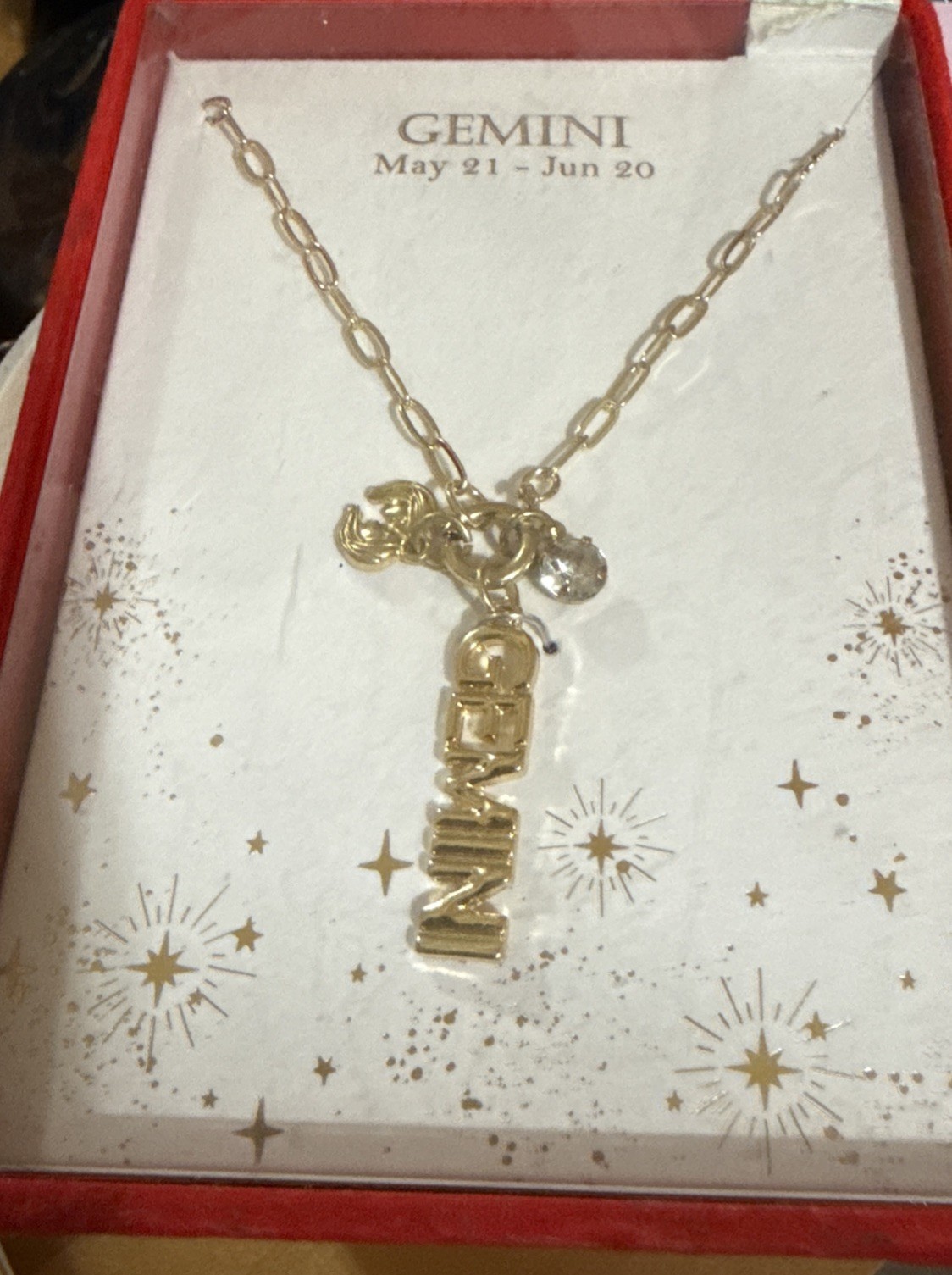 Gemini Gold Tone Fashion Necklace Link Chain Zodiac Sign Costume Jewelry NIB
