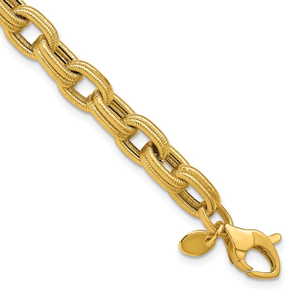 14K Yellow Gold Satin and Textured Fancy Link Bracelet