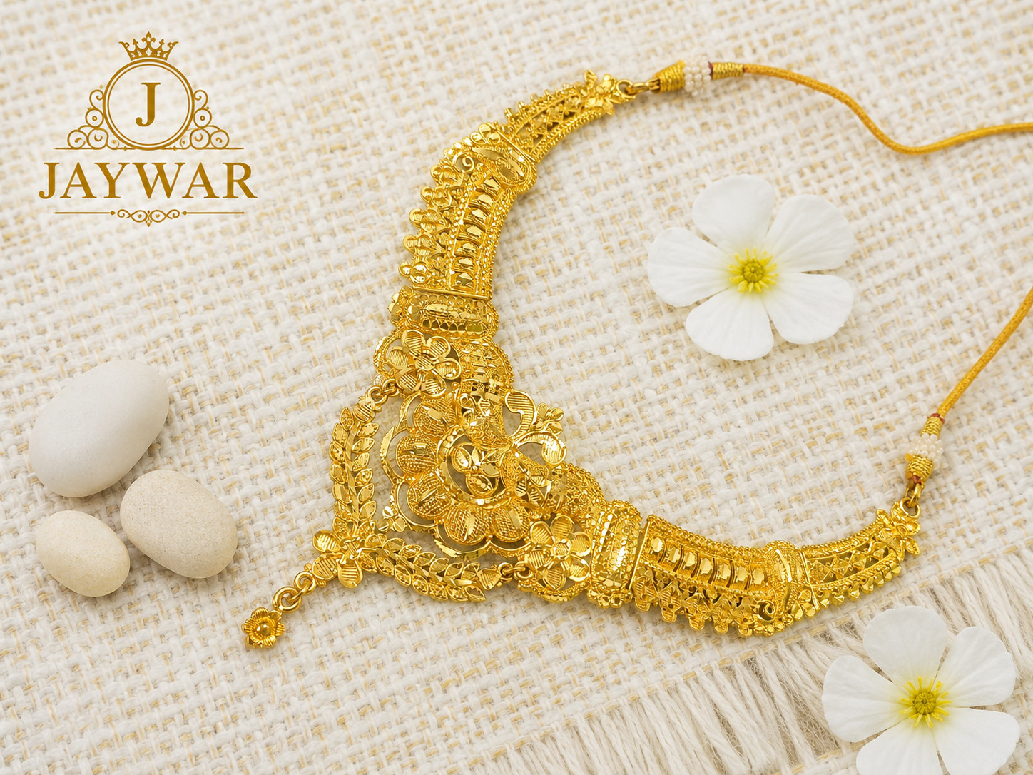 JAYWAR Traditional Gold Tone Floral Necklace Ethnic Bridal Statement Jewelry