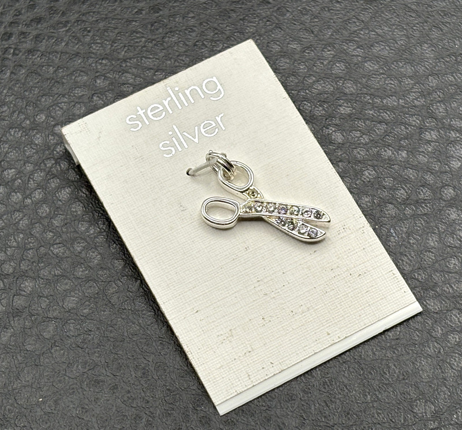 Sterling Silver 925 Scissors Charm Or Pendant CZ Cubic Zirconia Crystals