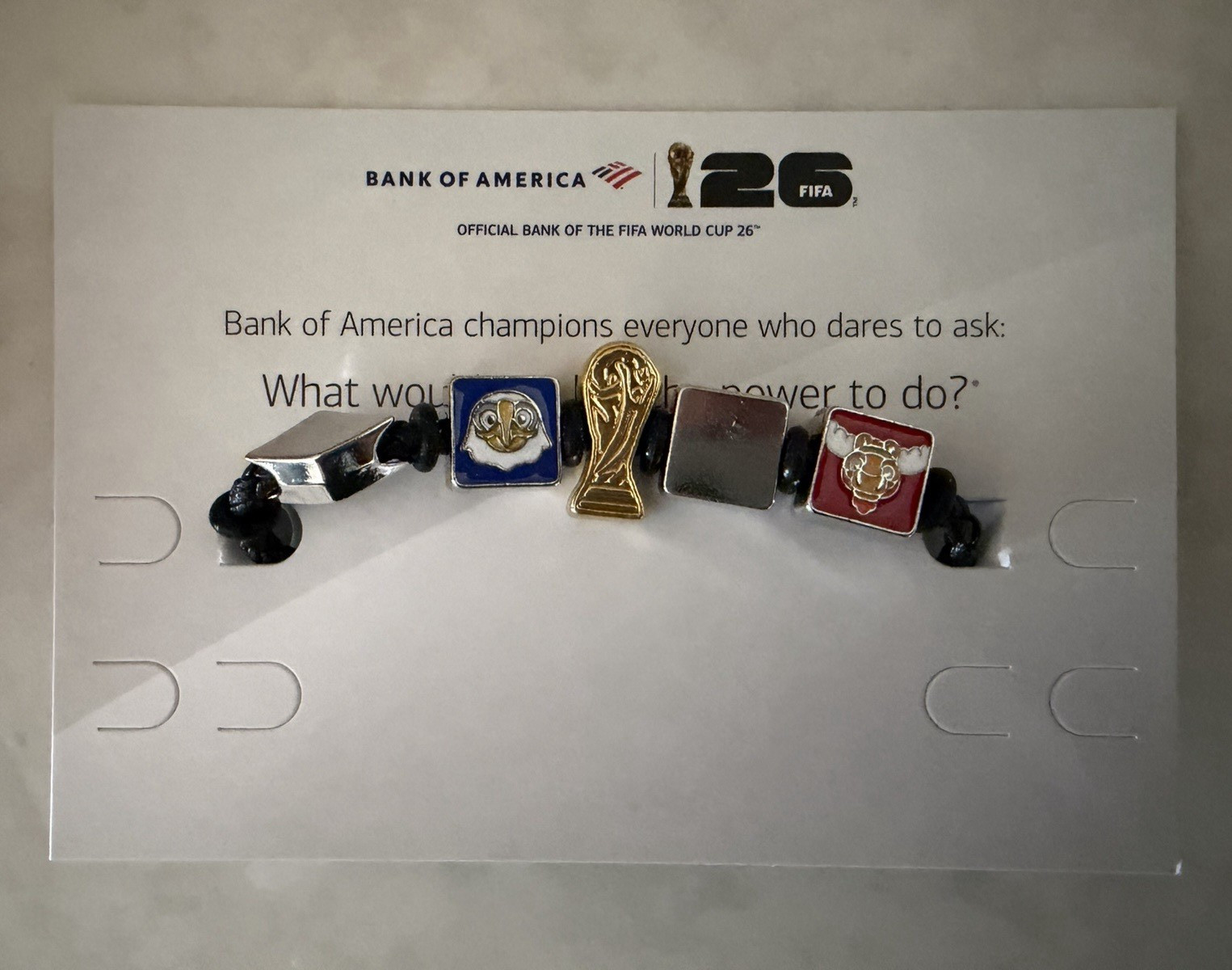 Bank of America FIFA World Cup 26 Black Cord Charm Bracelet, Sports Theme