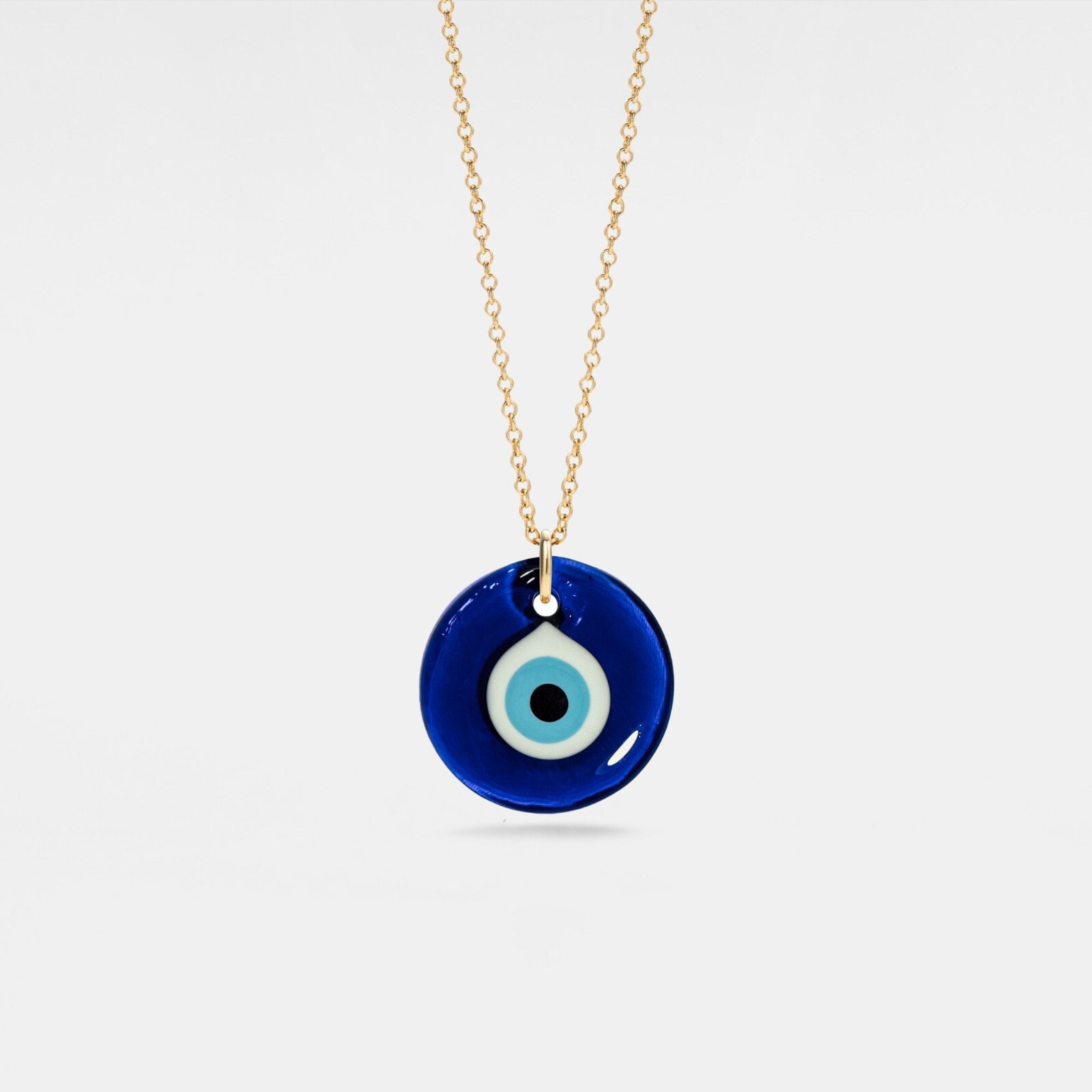 Turkish Nazar Blue Evil Eye Charm Layering Necklace in 925 Sterling Silver