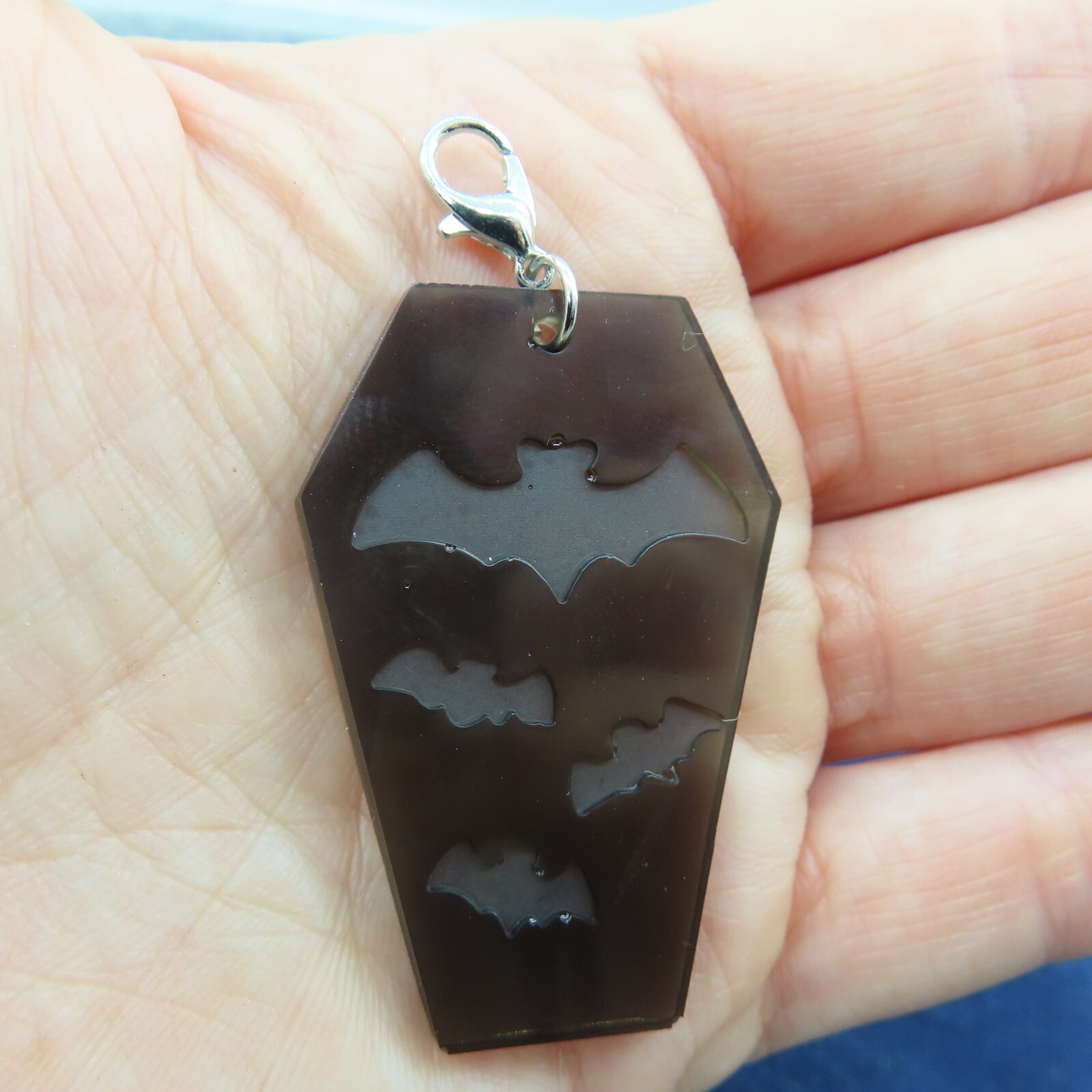 BATS BLACK Coffin Vampire Charm Zipper Pull Keychain Add On Clip Planner Resin