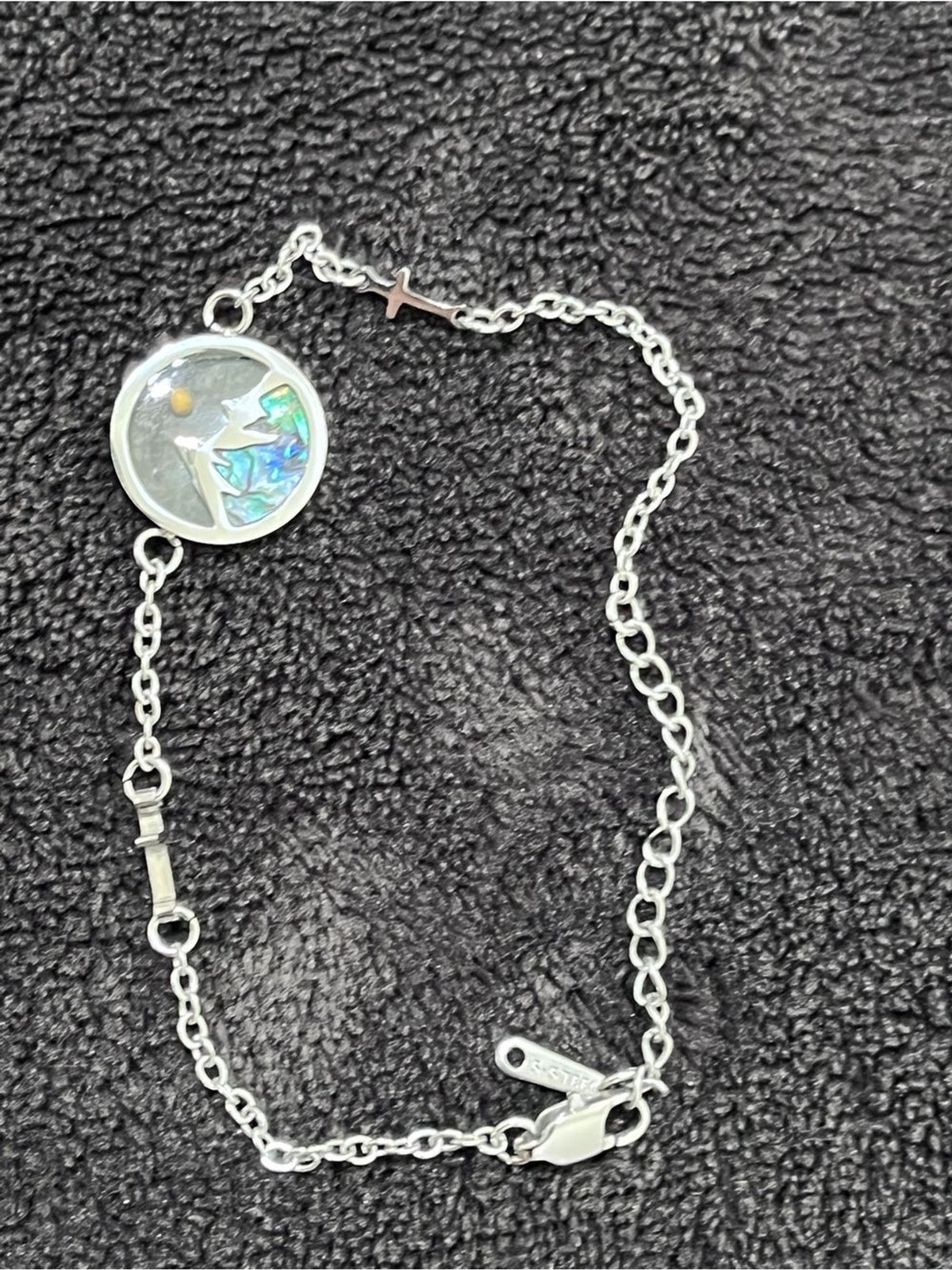 Stainless Steel Mountain Abalone Shell Mustard Seed Faith Bracelet Cross 9″