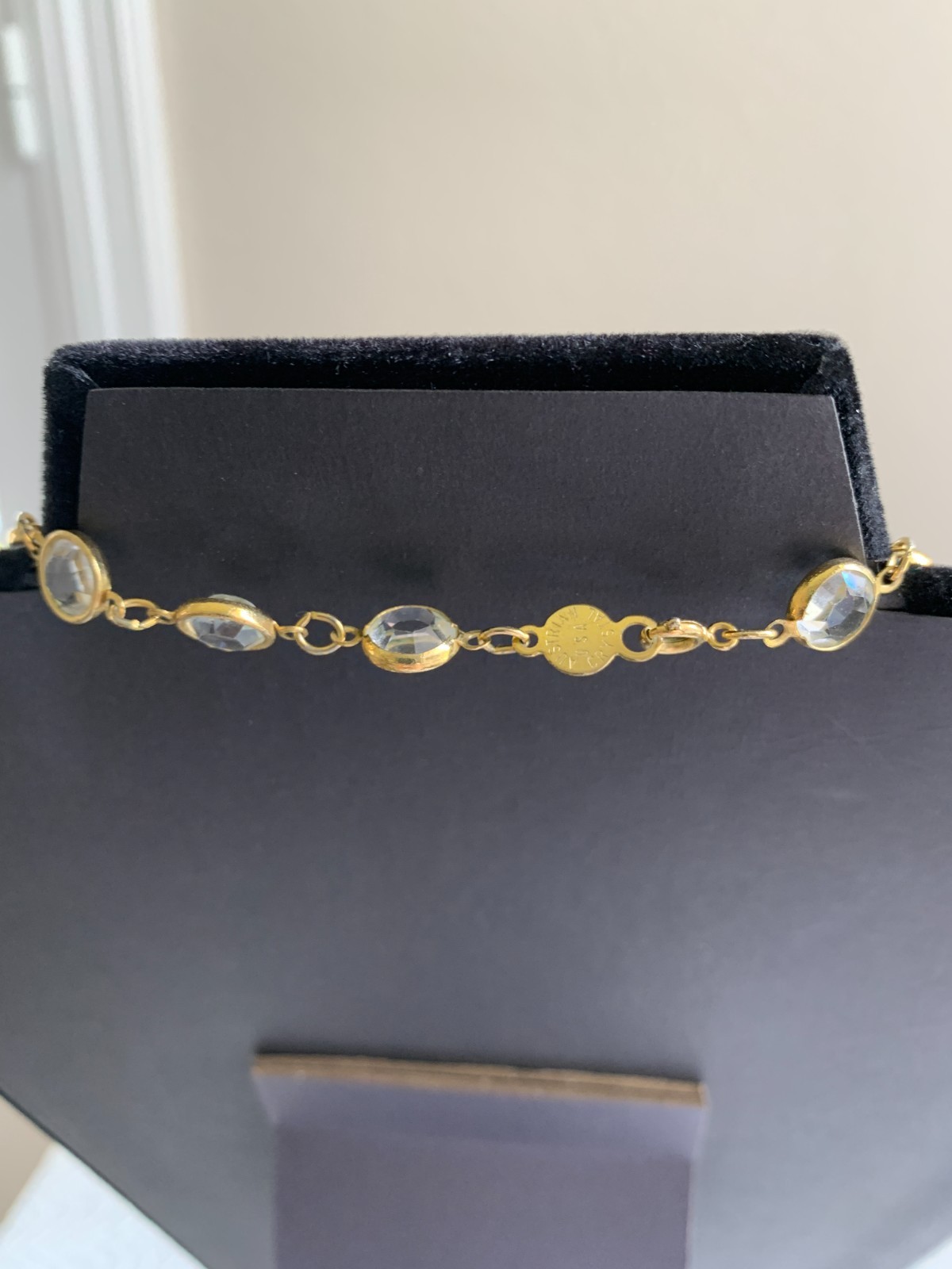 Vintage 1960’s Austrian Crystal 28″ L Gold Chain Necklace USA