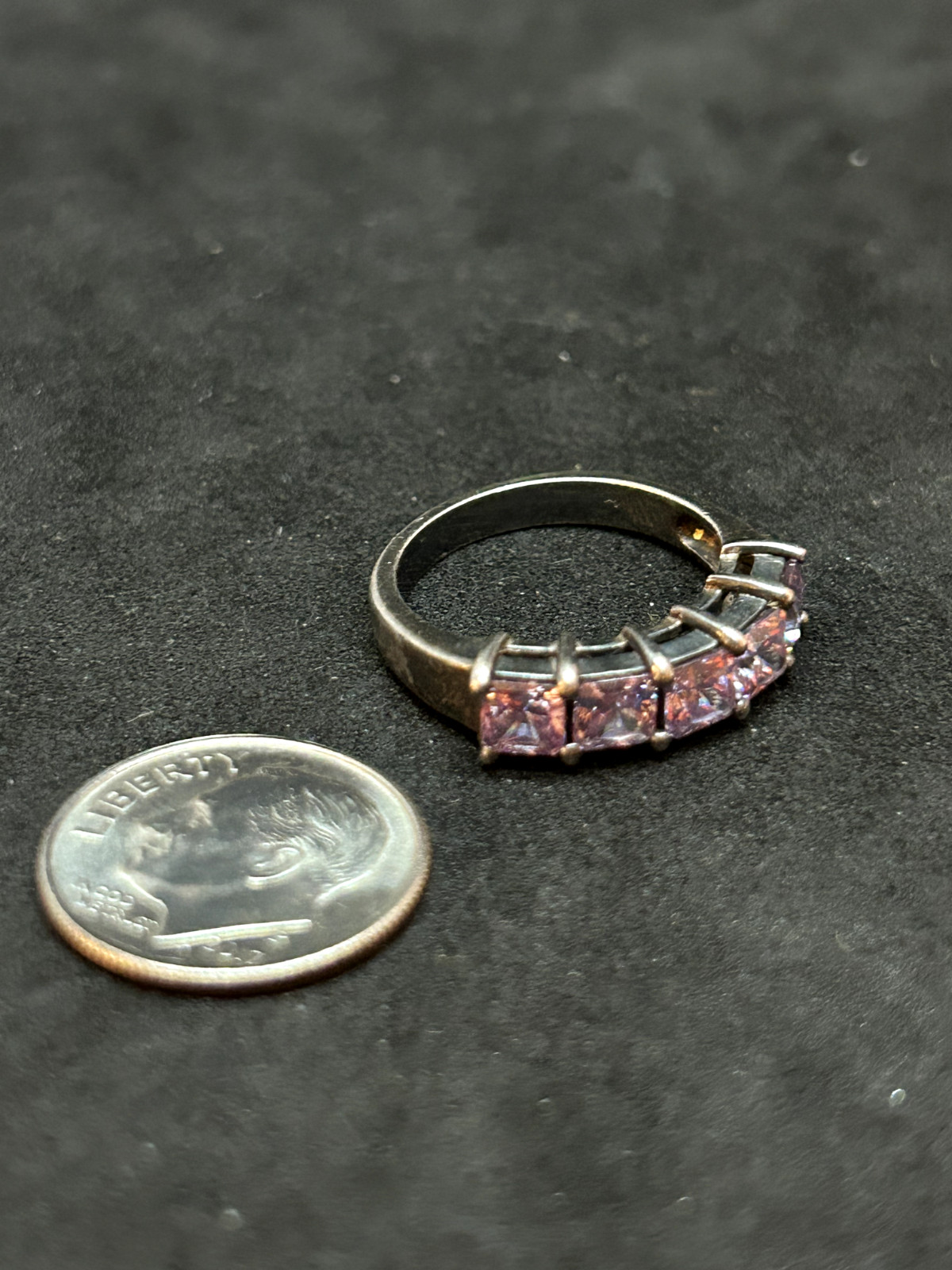 925 Sterling Tarnished Square Pink CZ Ring 5.5mm Sz 6 – 3.61g