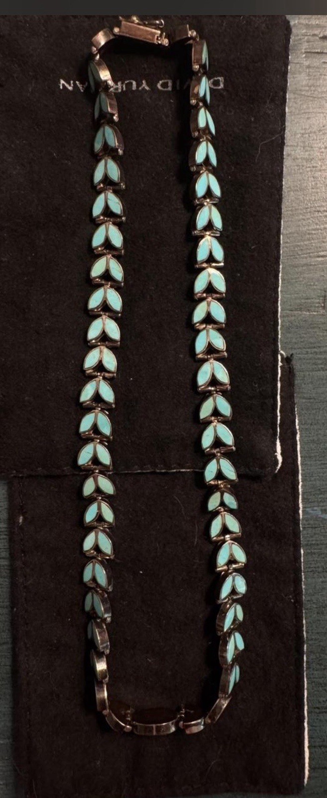 Authentic Turquoise Sterling Silver Link Chain Collar Necklace w/ Box Clasp