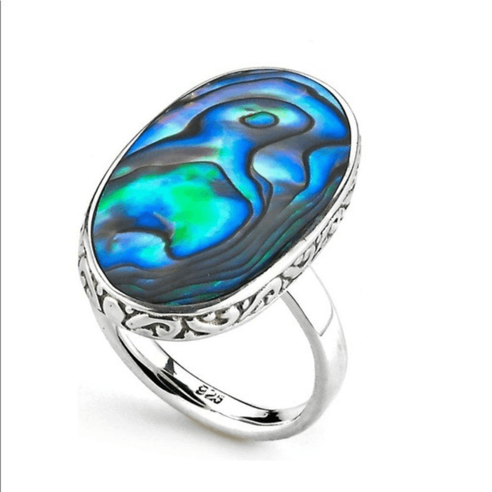 Samuel B. Sterling Silver Bezel Set Abalone Balinese Oval Ring, Sizes 6, NWT