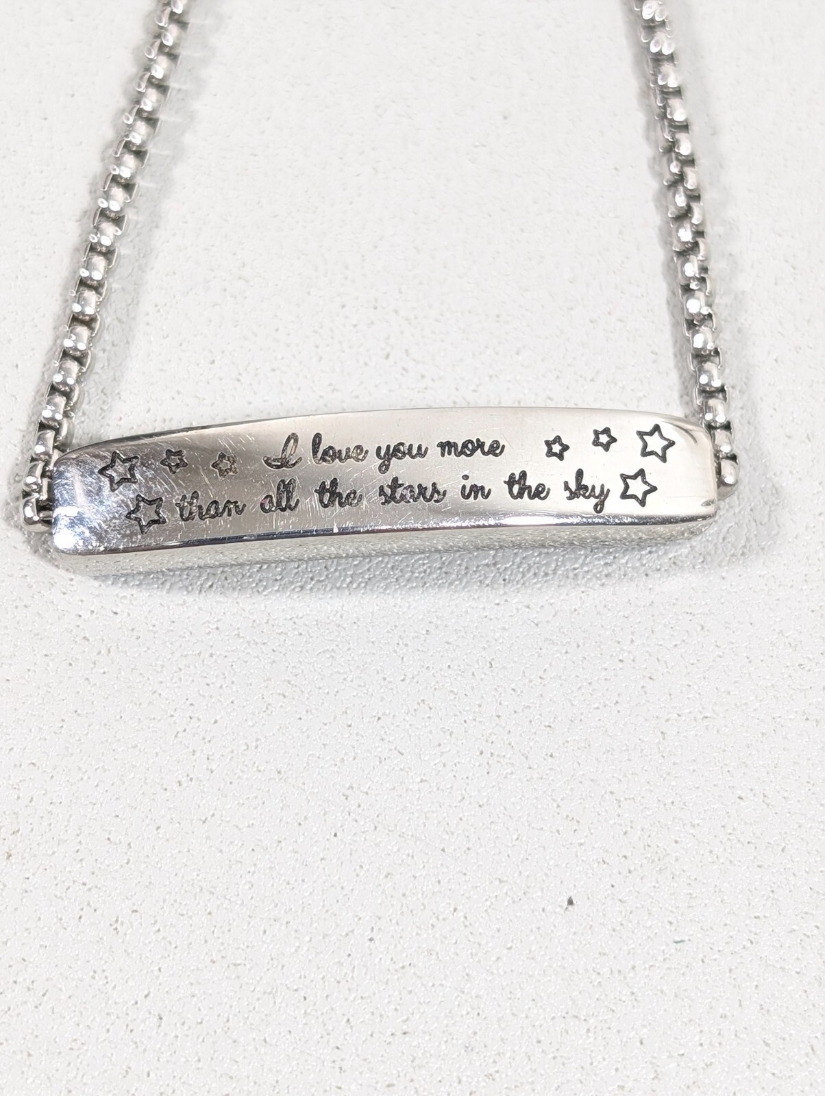 Silver Tone I Love You More Than Stars ID Bar Adjustable Chain Bracelet