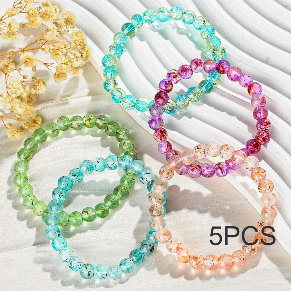 Random Color 5pcs Natural Stone Beaded Bracelets Set Multicolor Jewelry NEW