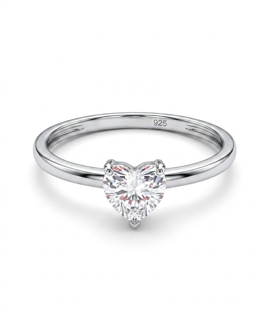 Woman’s 925 Sterling Silver Heart Cubic Zirconia Ring Size 5 US