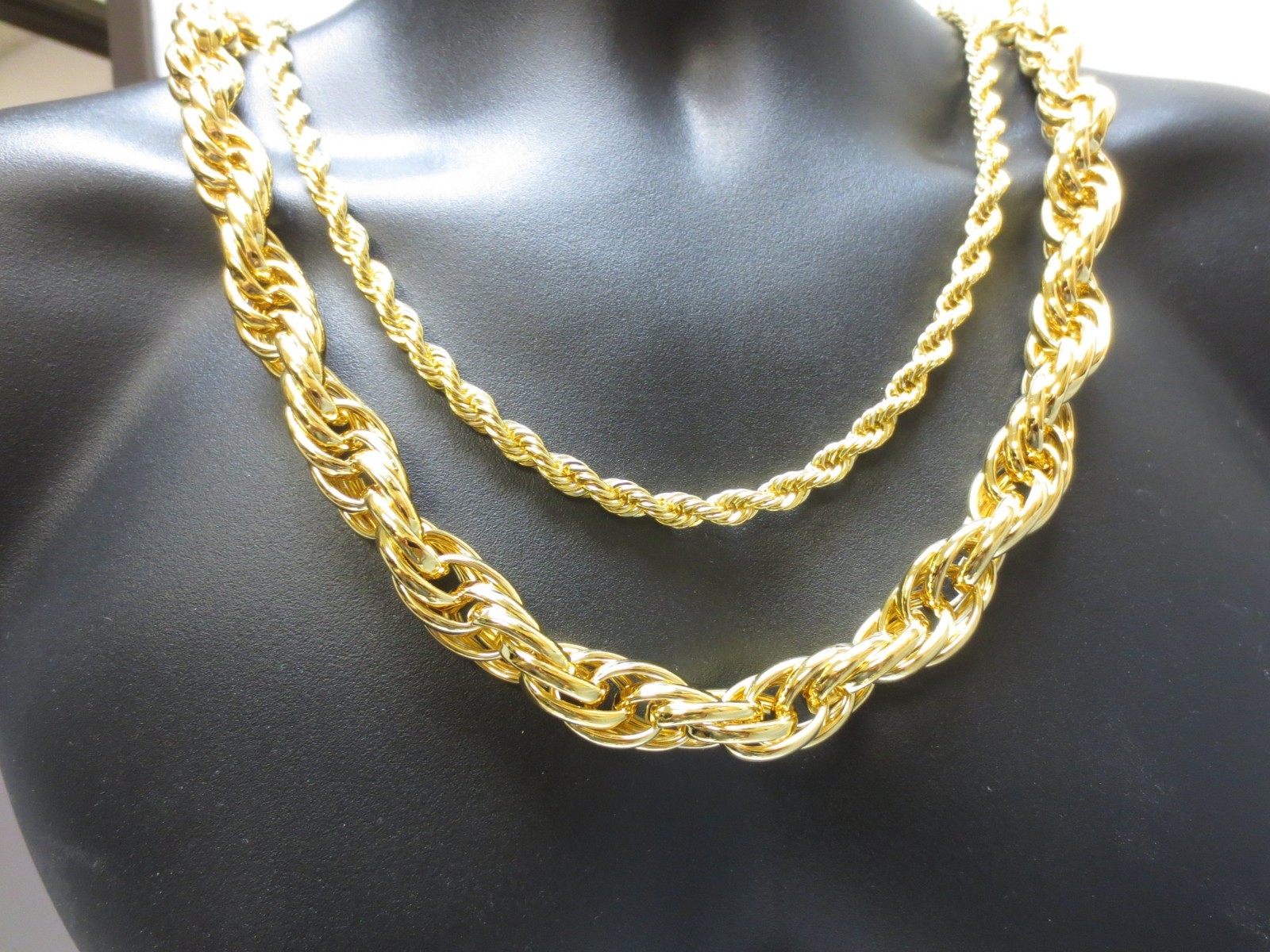 14KT GOLD PLATED 7MM TO 16MM ROPE CHAIN NECKLACE 24″-36″